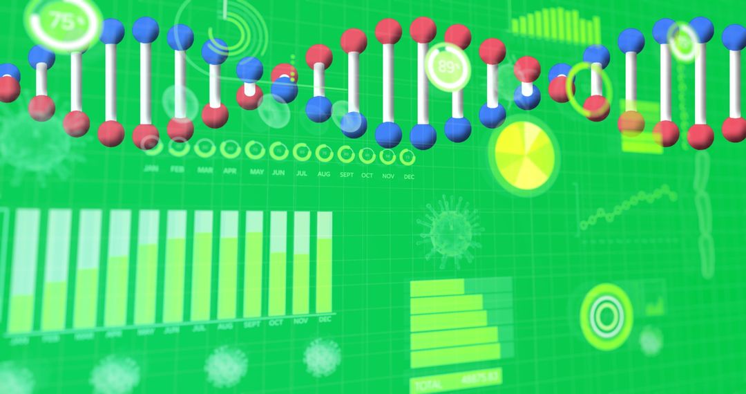 Spinning DNA Strand with Digital Medical Data in Green Ambient