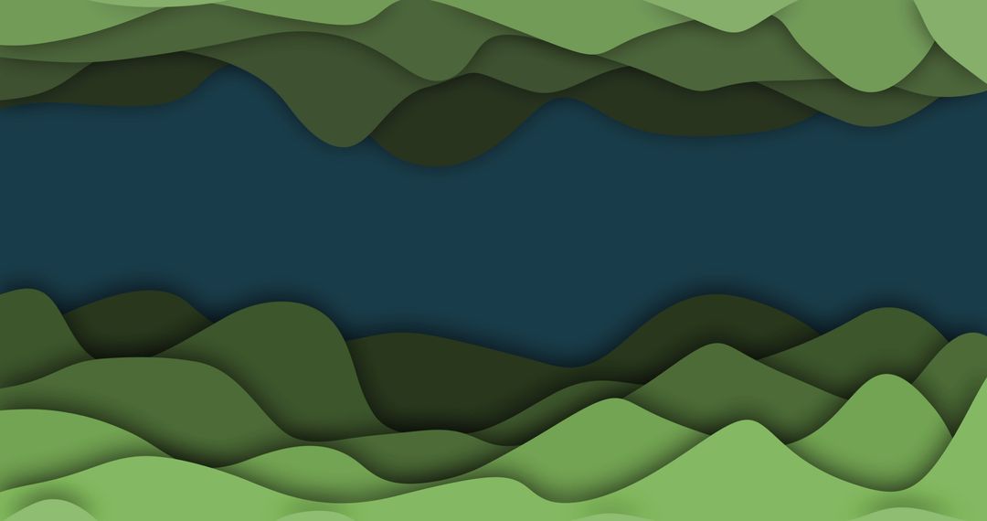 Abstract Dynamic Green Waves on Blue Background