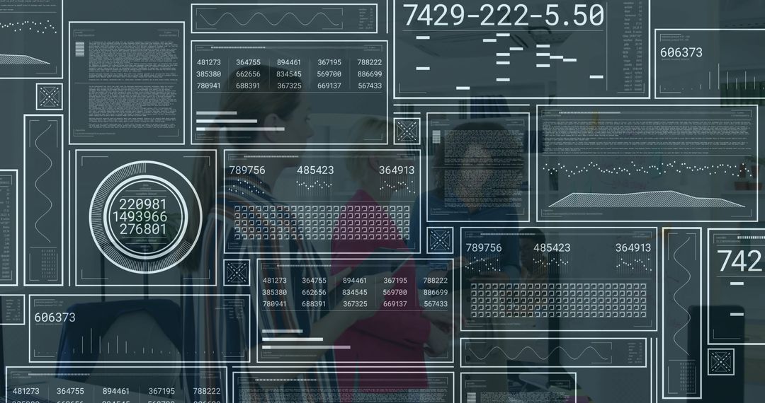Business Professionals Analyzing Transparent Data Panels