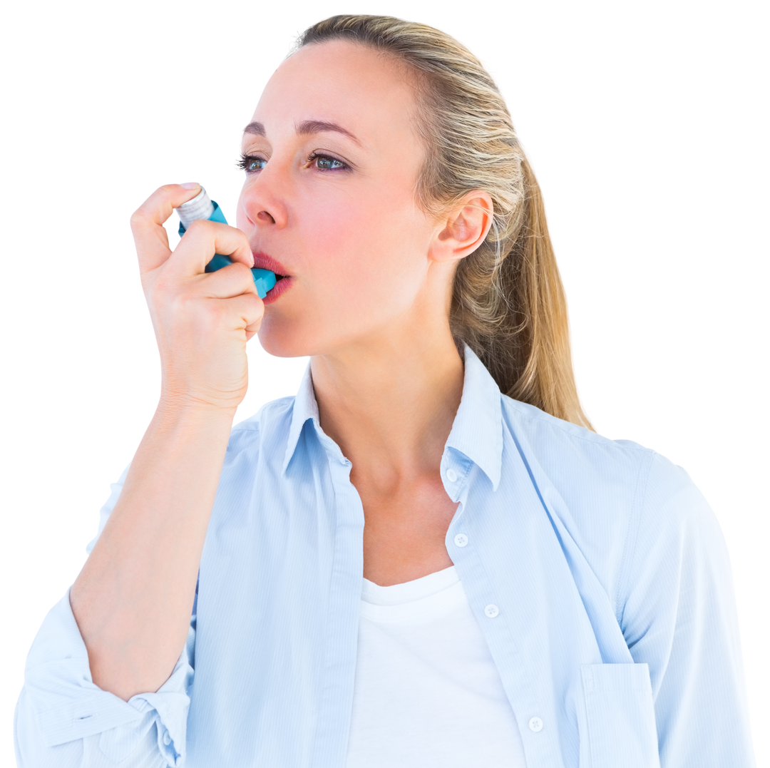 Transparent blonde woman using asthma inhaler for respiratory health - Download Free Stock Images Pikwizard.com