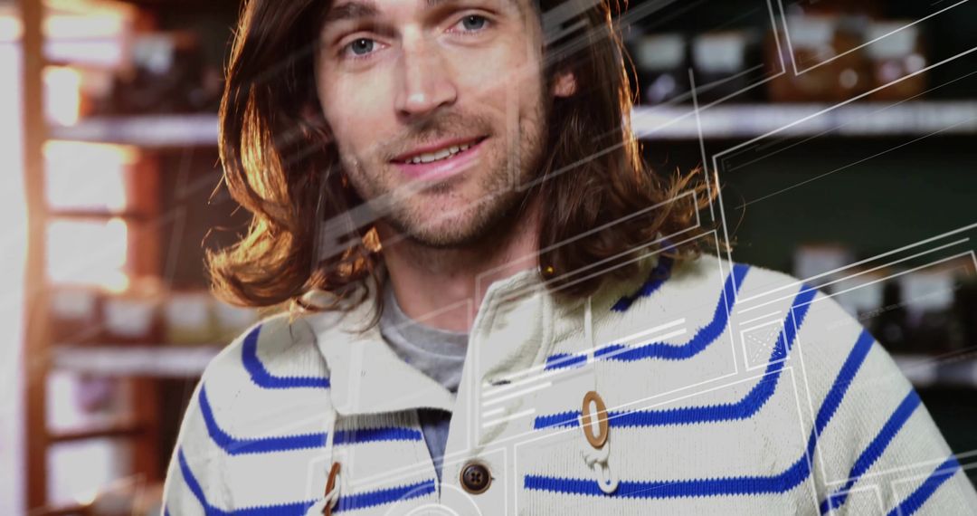 Innovative Professional in Studio with Blueprint Overlay