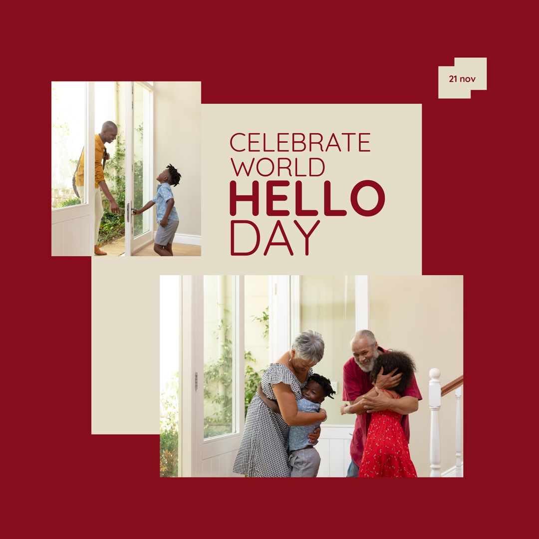 Diverse Family Embracing in Celebration of World Hello Day