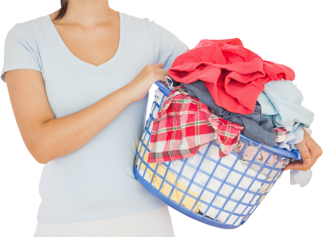 Woman Holding Laundry Basket Full of Colorful Clothes Transparent Background - Download Free Stock Images Pikwizard.com