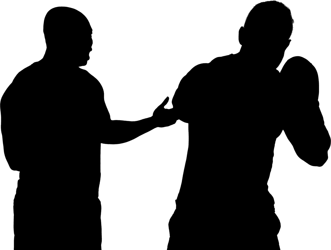 Silhouette of Men Engaged in Dynamic Action on Transparent Background