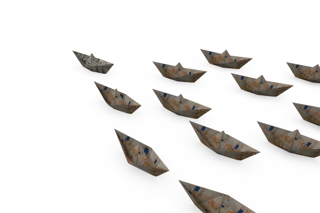 Floating Paper Boats on Transparent Background Illustration