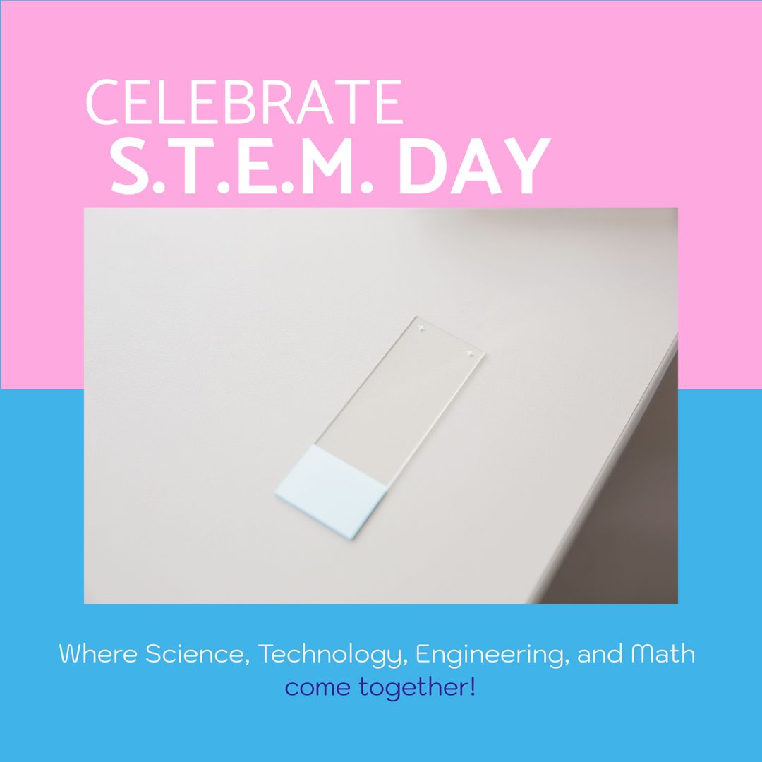 Celebrate STEM Day Microscope Slide on Table Background