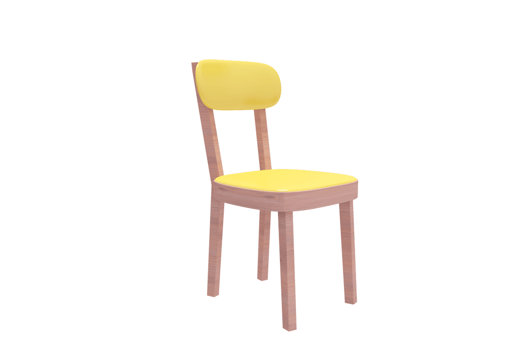 Modern Wooden Chair with Yellow Accent on Transparent Background