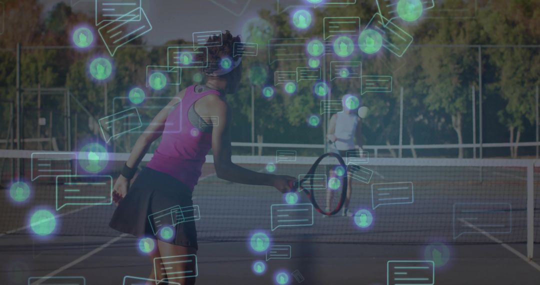 Tennis Player Engaging Through Social Media Overlay