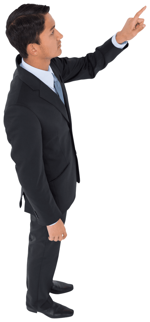 Transparent Businessman Pointing Up on White Background