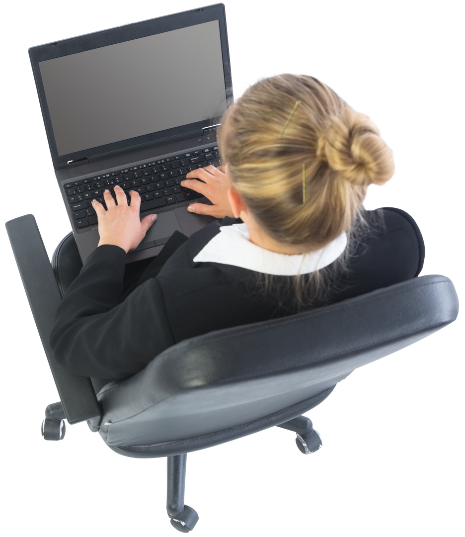 Transparent Top View of Businesswoman with Blonde Hair Using Laptop on Swivel Chair - Download Free Stock Images Pikwizard.com