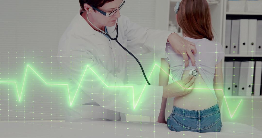 Doctor Using Stethoscope with Cardiograph Overlay
