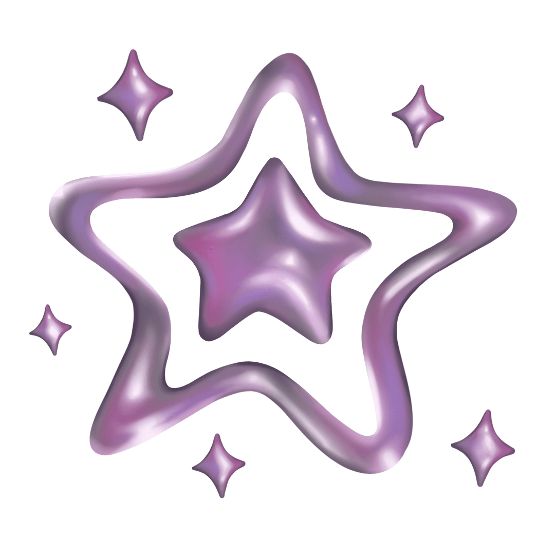3D Metallic Purple Star on Transparent Background with Sparkles