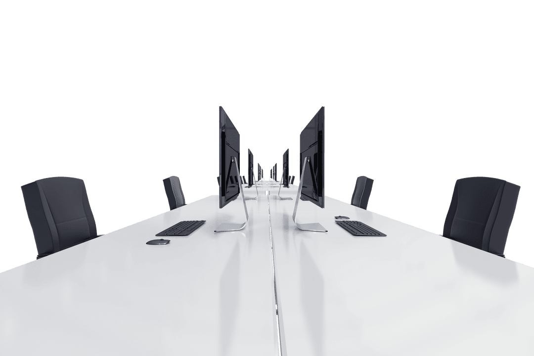 Wide Transparent Office Desk with Computers