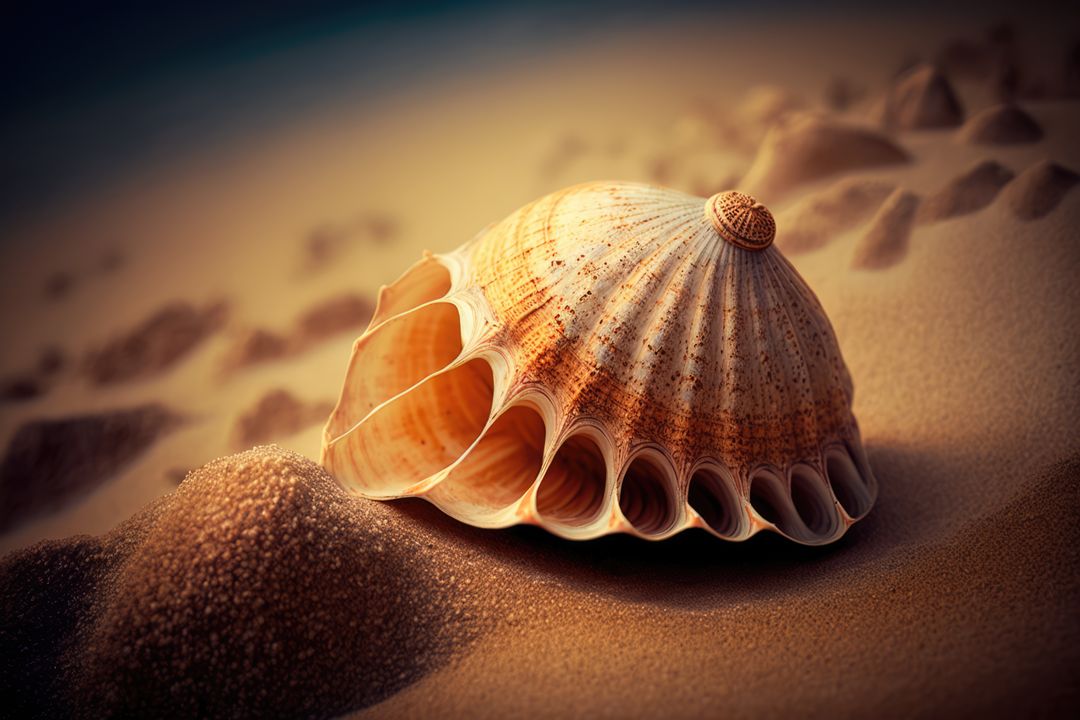 Close up of seashell in sand, created using generative ai technology - Free Images, Stock Photos and Pictures on Pikwizard.com