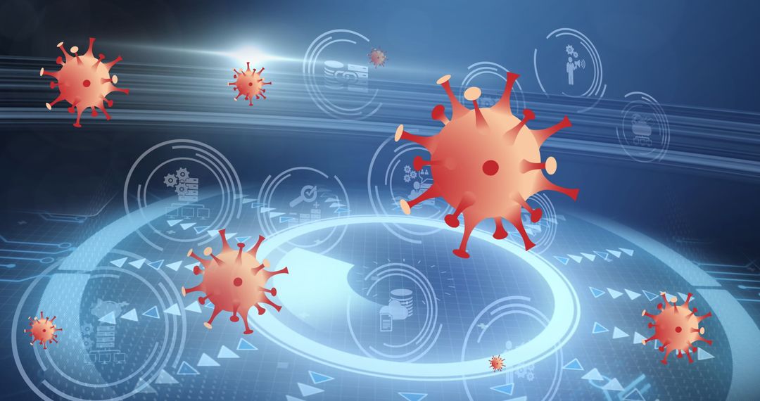 Digital Illustration of Coronavirus in Technological Interface