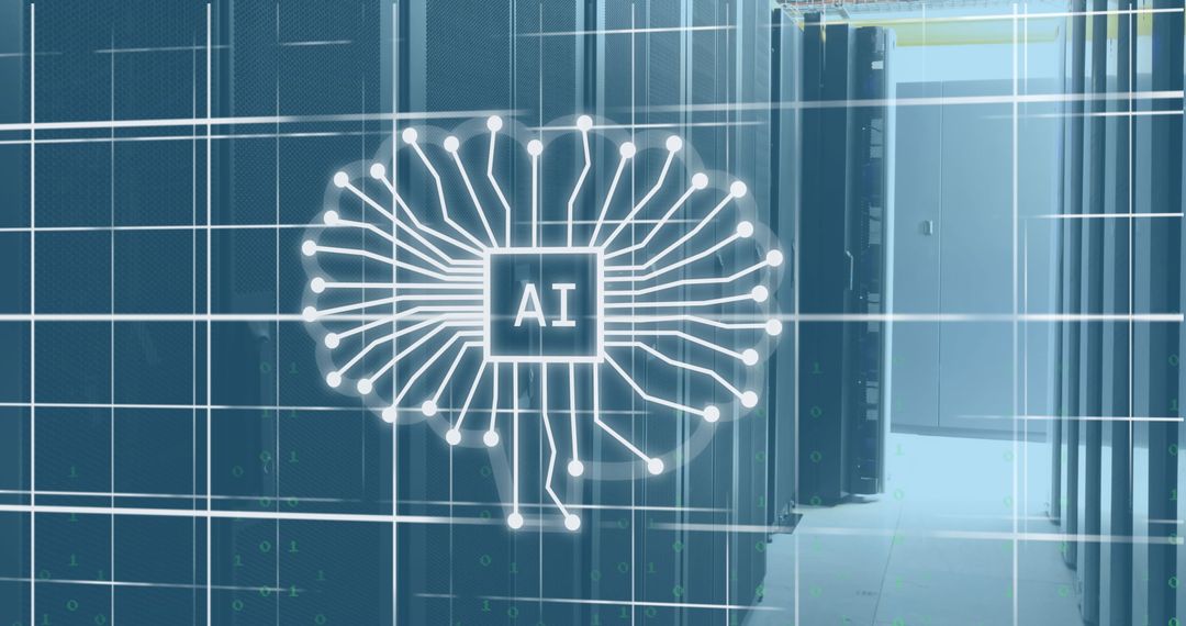 AI Brain Overlapping Data Servers Representing Modern Technology Concepts