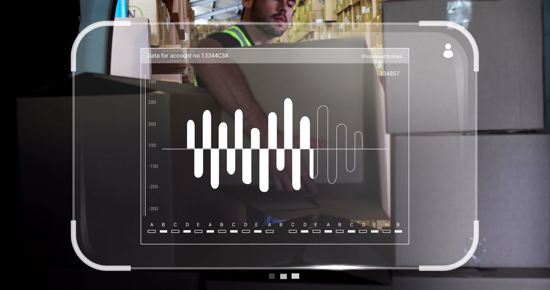 Digital Interface Displays Data Over Delivery Man in Warehouse
