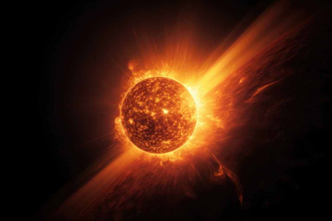 Bright Glowing Sun in Space with Fiery Solar Flares - Free Images, Stock Photos and Pictures on Pikwizard.com