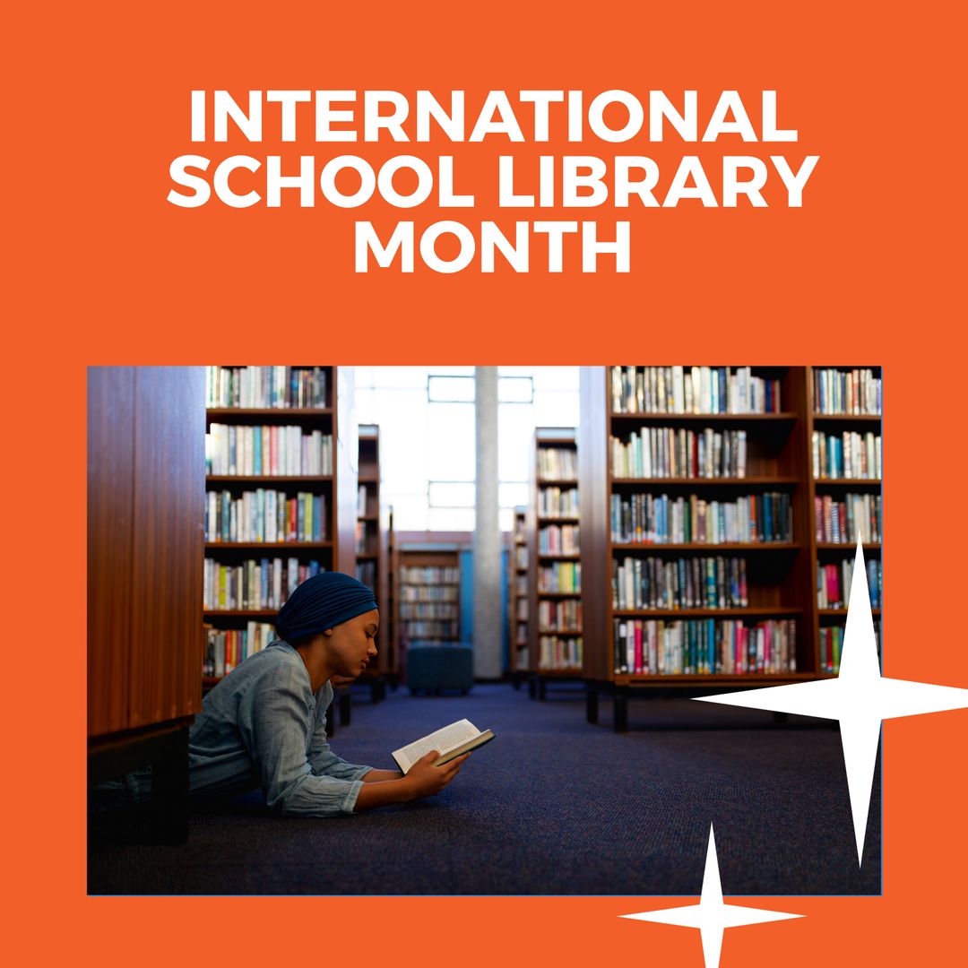 International School Library Month with Student Reading in Library