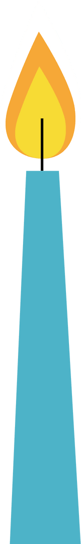 Minimalist Teal Blue Candle with Stylized Flame on Transparent Background