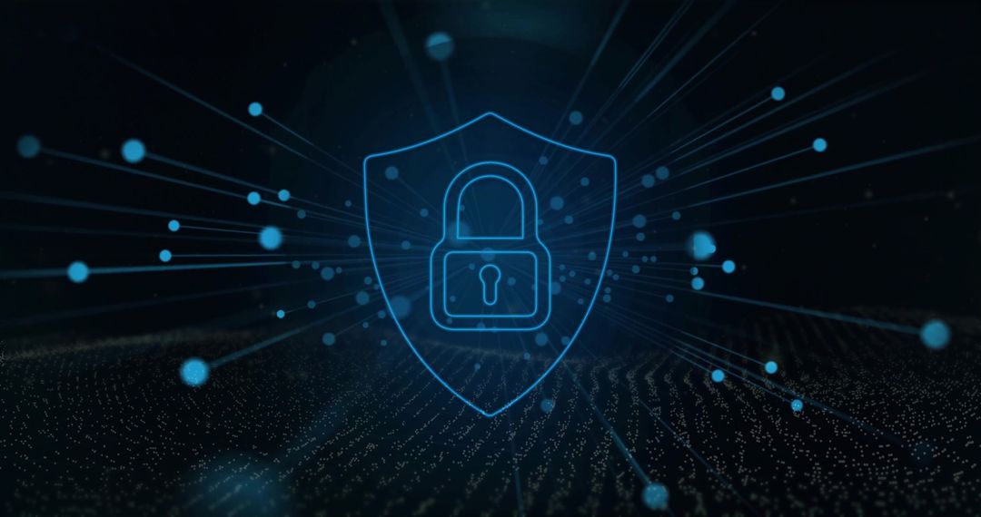 Cybersecurity Padlock Shield in Digital Network Space