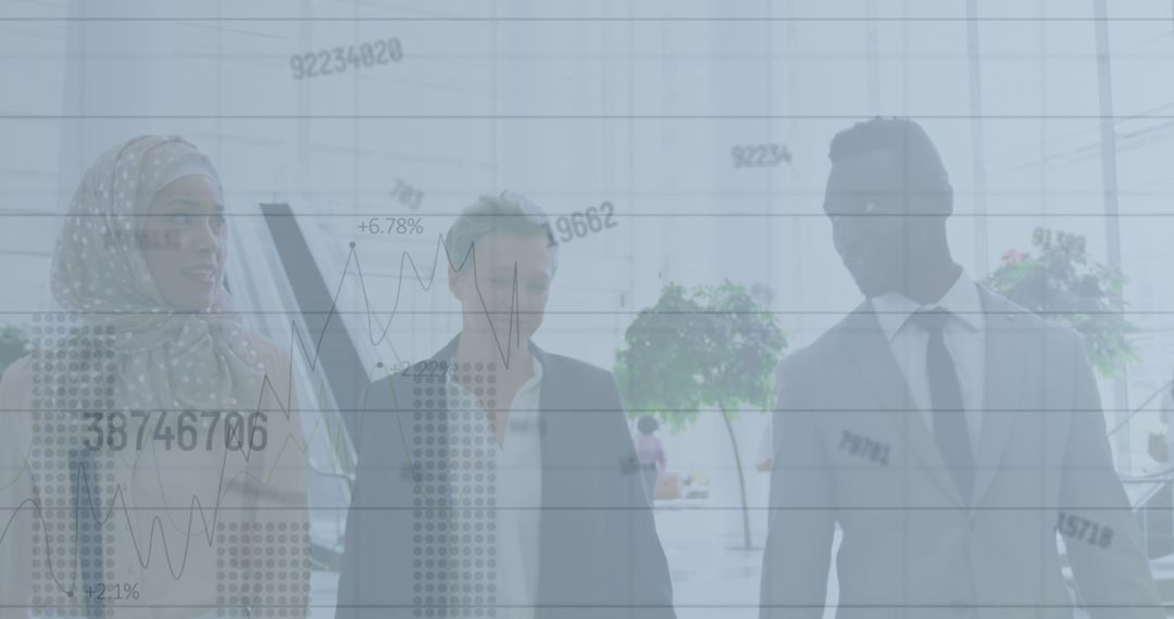 Diverse Business Professionals with Global Financial Interface