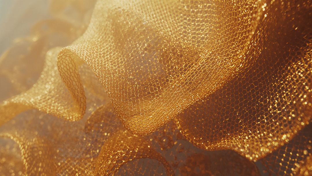 Gold Metallic Mesh Fabric with Shimmering Highlights