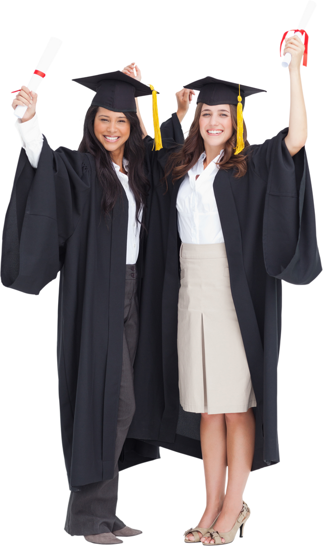 Two Happy Female Graduates Celebrating with Diplomas under Transparent Background - Download Free Stock Images Pikwizard.com