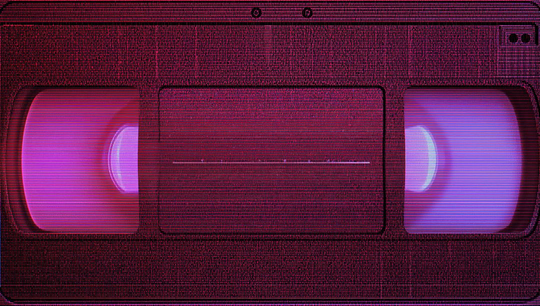 Glowing Purple VHS Cassette Closeup with Blank Label and Neon Glitch Retro Vibes