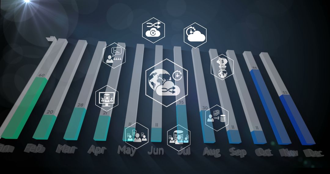Dynamic Infographic Highlighting Monthly Data Trends with Activity Icons