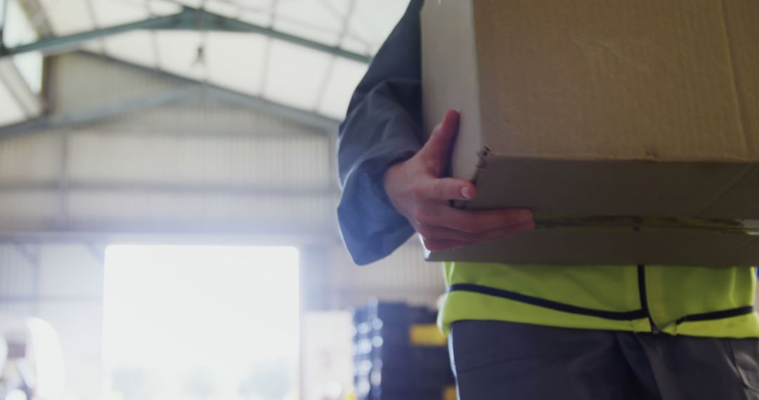 Warehouse Worker Carrying Cardboard Box in Shipping Area - Free Images, Stock Photos and Pictures on Pikwizard.com