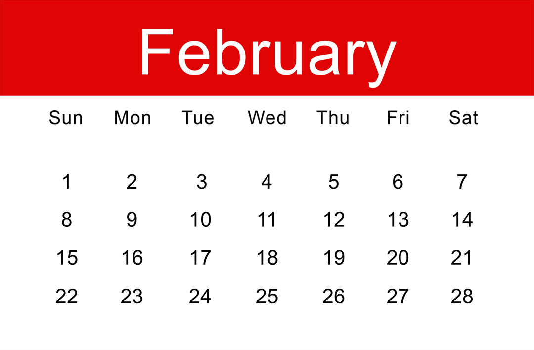 February Calendar Page on Transparent Background