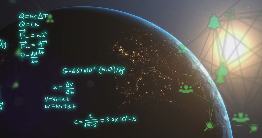Digital Network Overlay with Math Equations on Earth