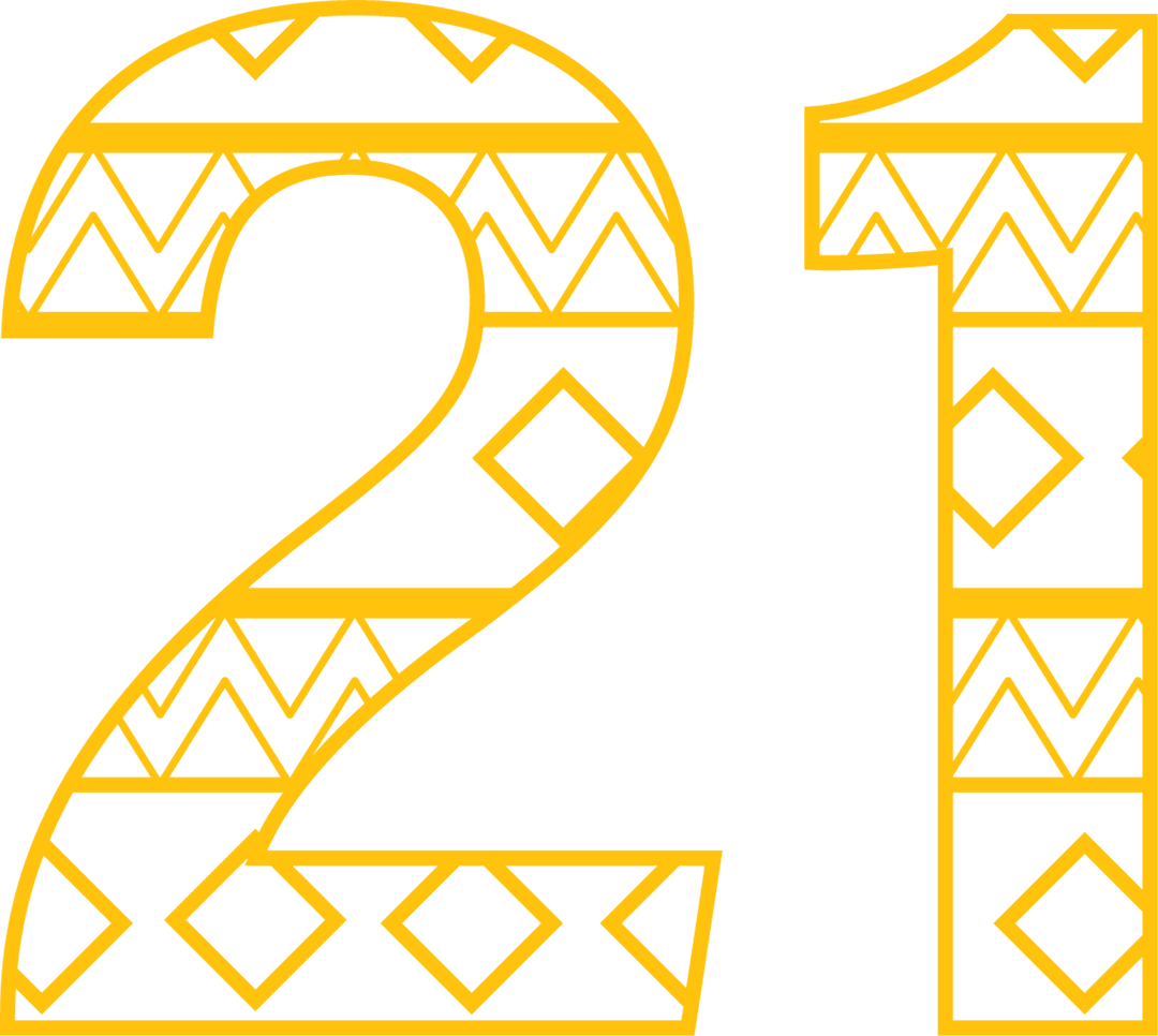 Yellow Number 21 with Ethnic Pattern on Transparent Background