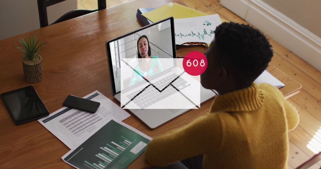 Businesswoman Facing Overflowing Inbox During Virtual Meeting