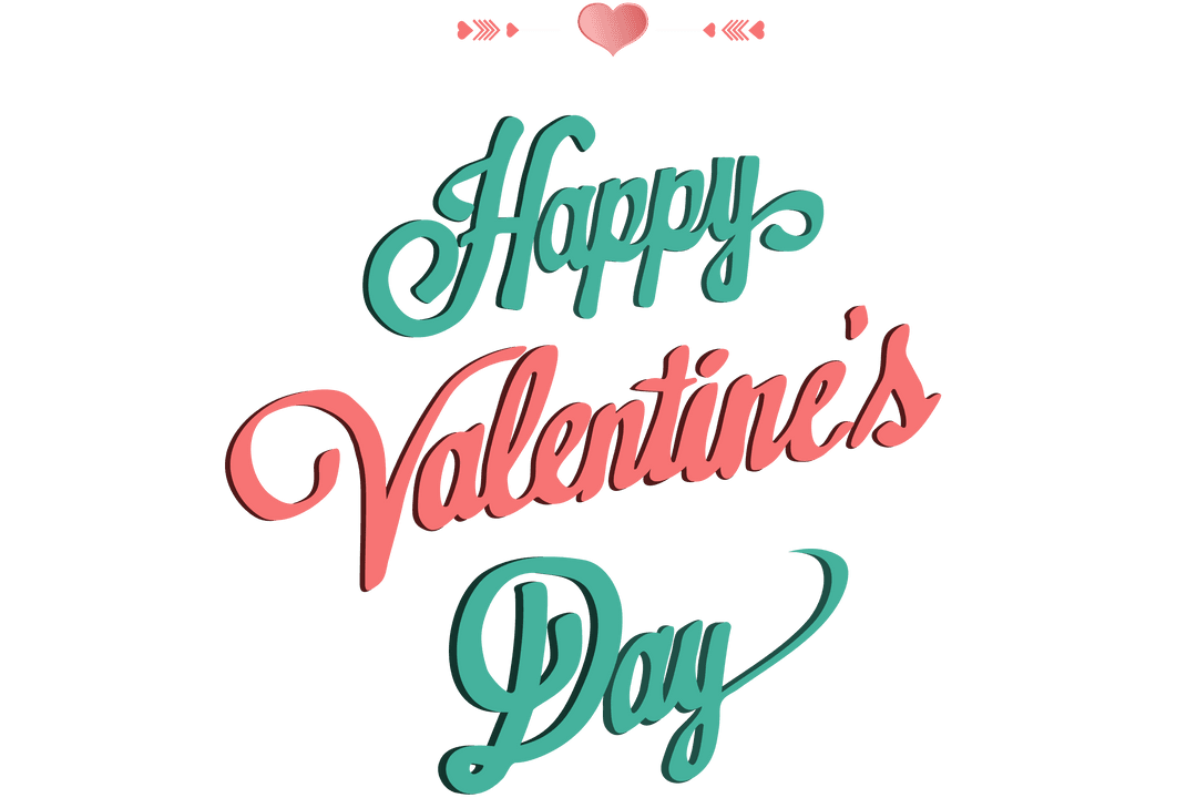 Happy Valentine's Day Text with Decorative Elements on Transparent Background