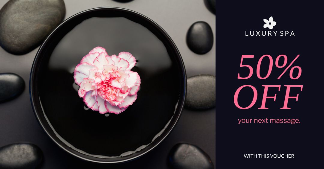 Elegant Spa Promotion with Floating Flower and Relaxing Stones