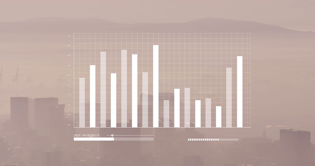 Financial Data Visualization Over Cityscape in Foggy Setting