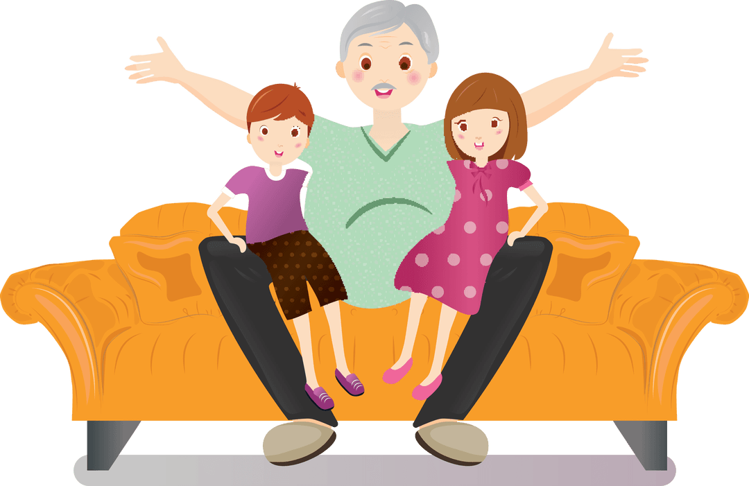 Grandfather Enjoying Time with Grandchildren on Transparent Background