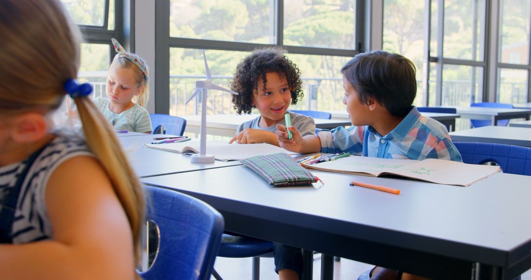 Diverse Schoolchildren Collaborating in Classroom Environment