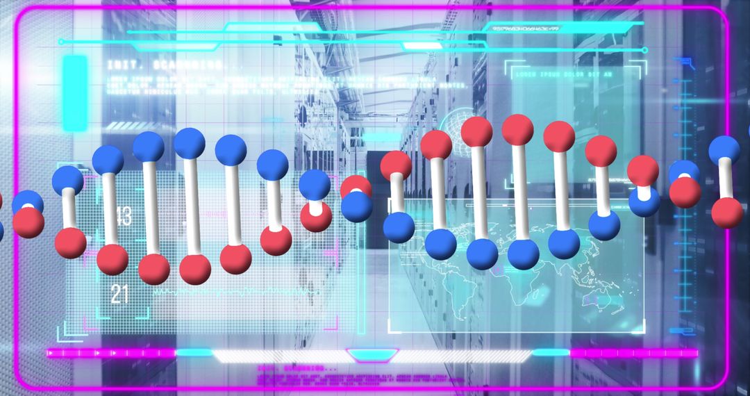 Rotating DNA Strand in Futuristic Data Processing Context