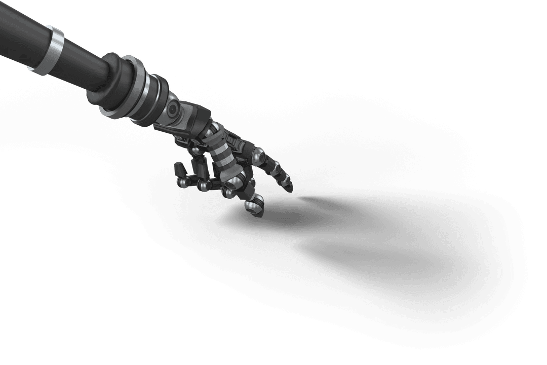 Transparent Metal Robot Arm Pointing in Futuristic Action