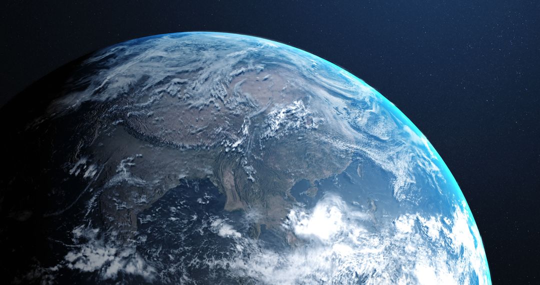 Earth from Space with Clouds and Atmosphere View