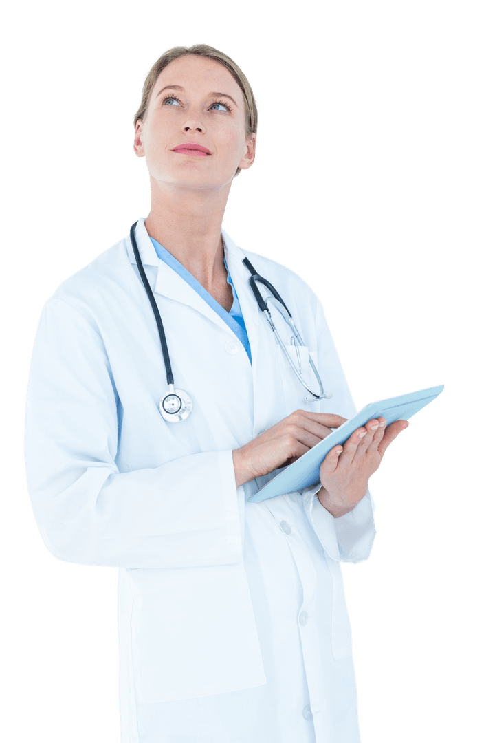 Transparent Female Doctor Using Tablet Digital Technology Concept