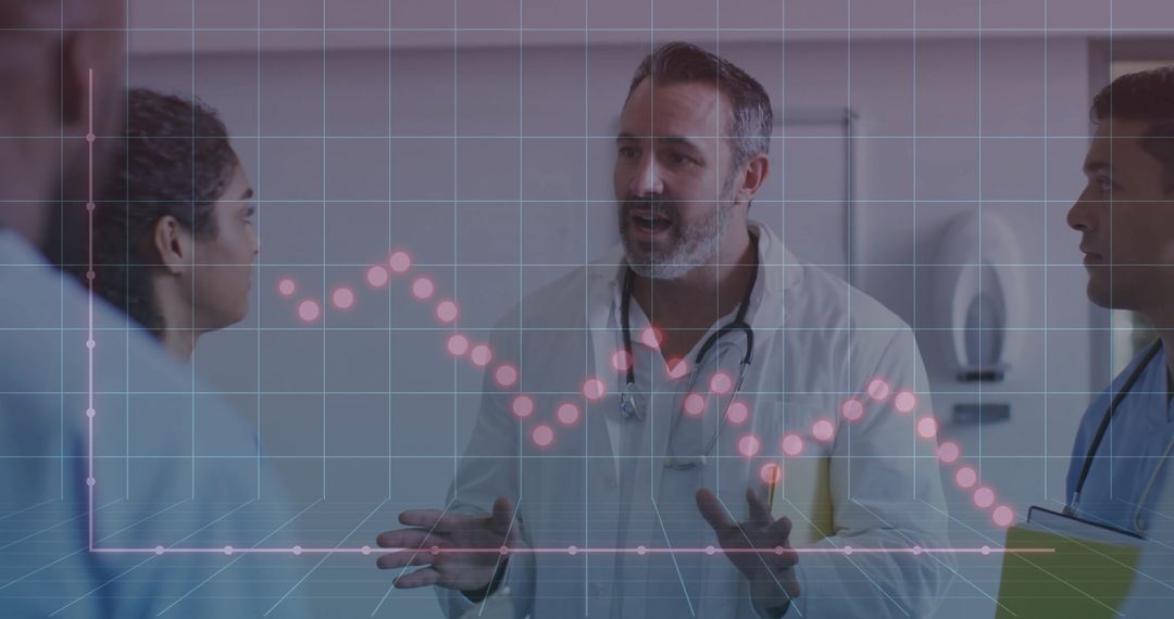 Medical Team Analyzing Trends with Data Overlay in Hospital Setting