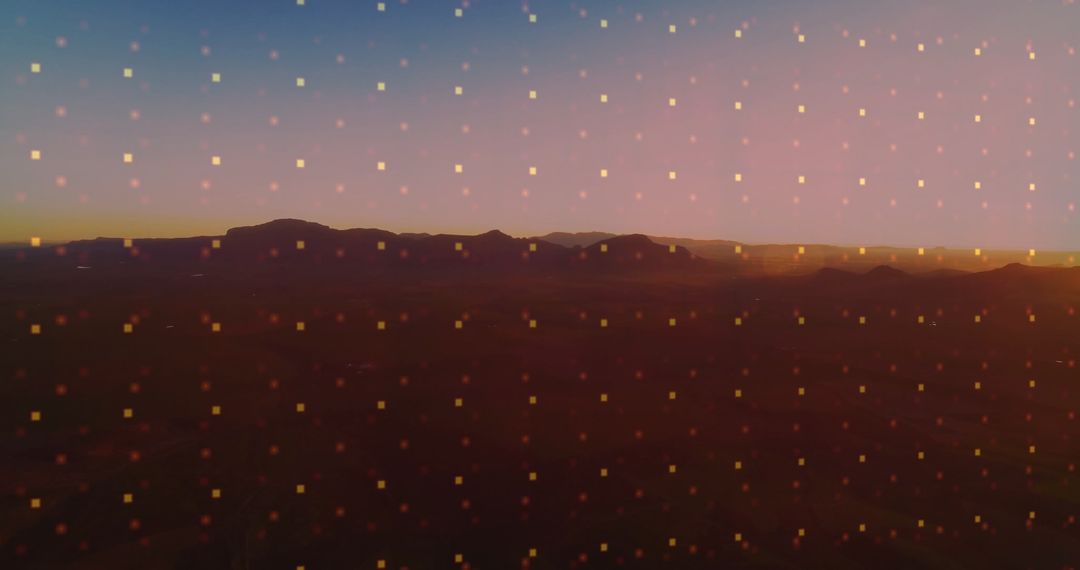 Futuristic Desert Plateau at Dusk with Digital Grid Overlay