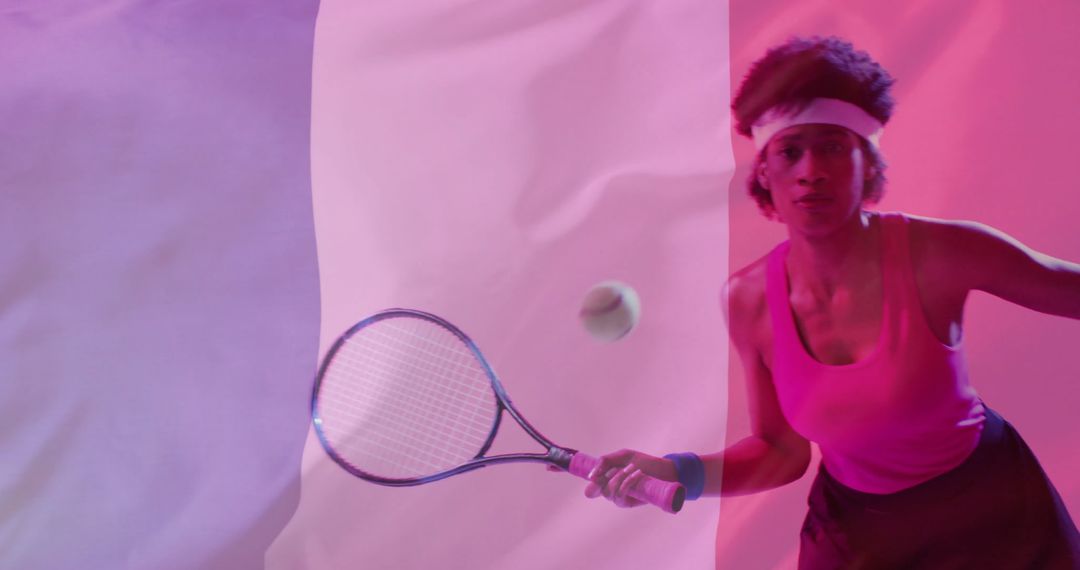 Courageous Player with French Flag in Tennis Stadium