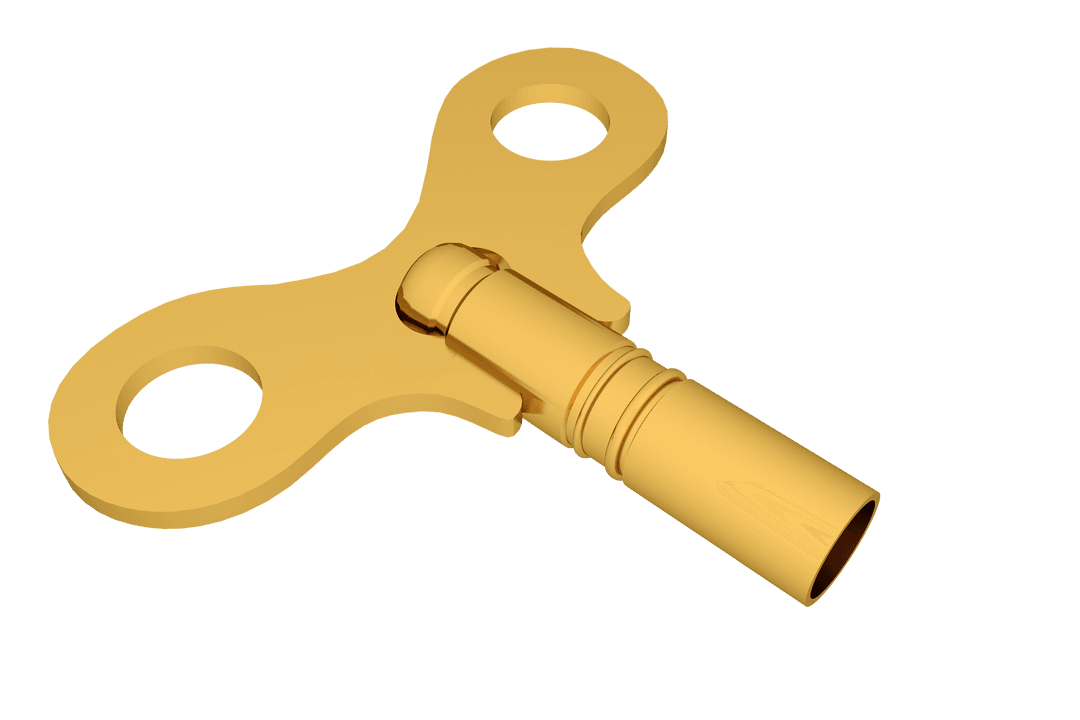 Golden Wind-Up Key on Transparent Background Swirling Design