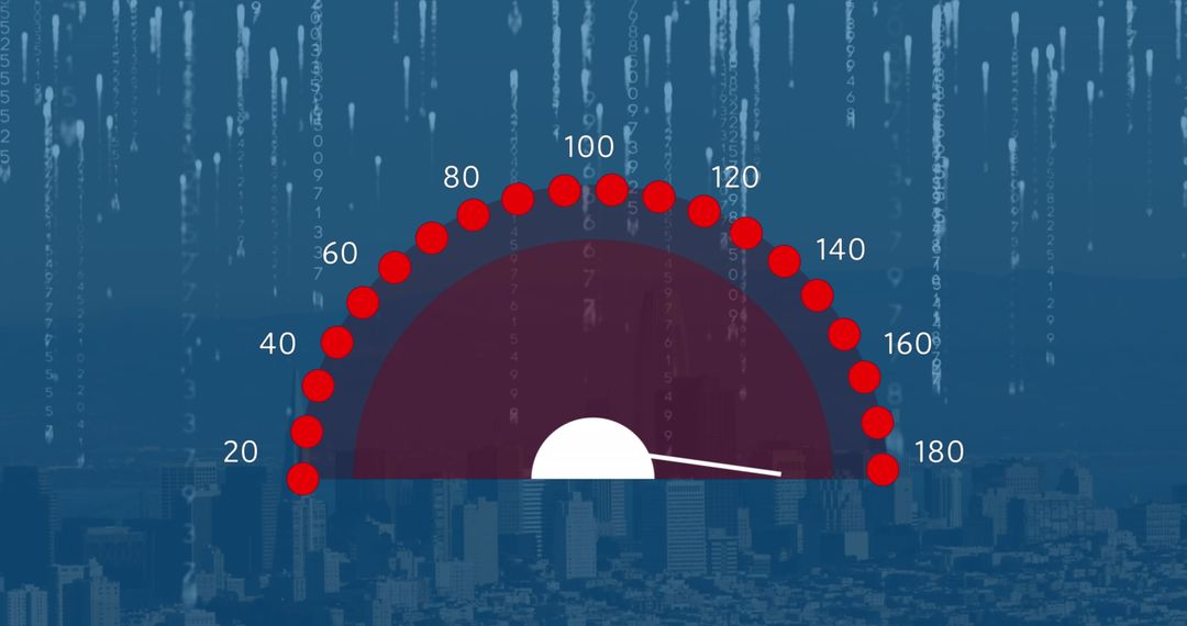 Digital Speedometer Overlooking City with Binary Code Display - Free Images, Stock Photos and Pictures on Pikwizard.com