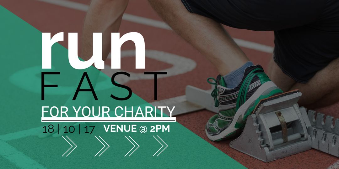 Determined athlete preparing at starting blocks for charity race